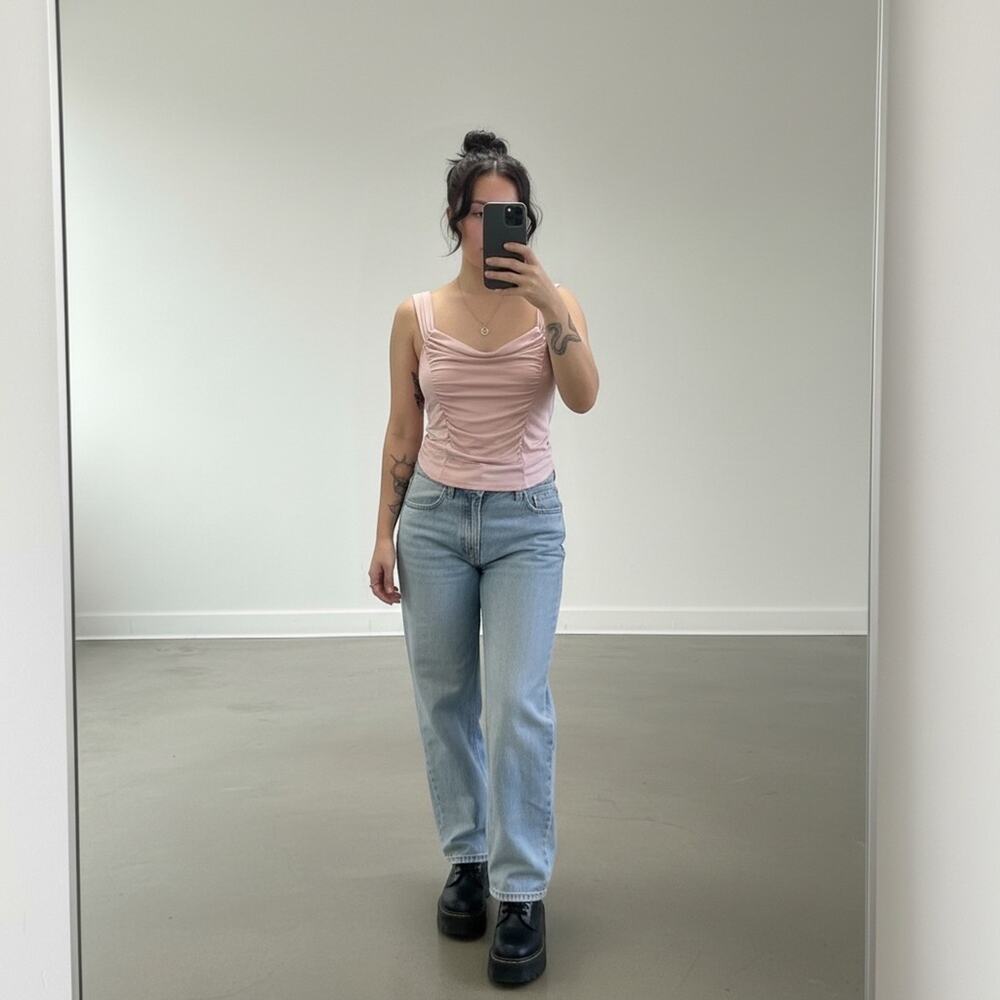 Urban Outfitters Ruched Cowl Neck Wide Strap Tank Top Light Pink XL Women's